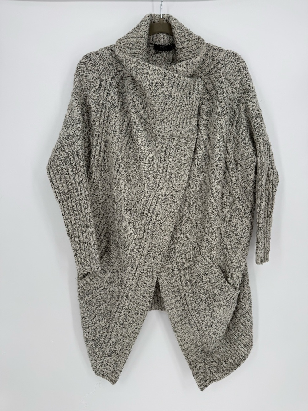 RD Style Cable Knit Cocoon Cardigan Marled Gray Oversized S